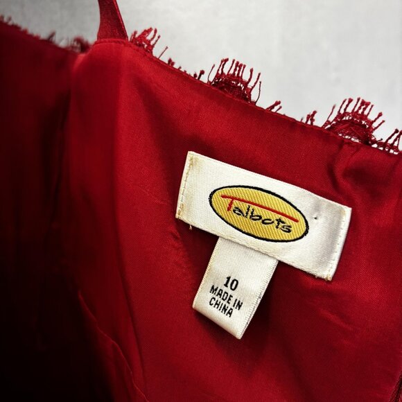 Talbots Silk Blend Beaded Dress Womens 10 Red Empire Waist Holiday Party - Picture 5 of 11